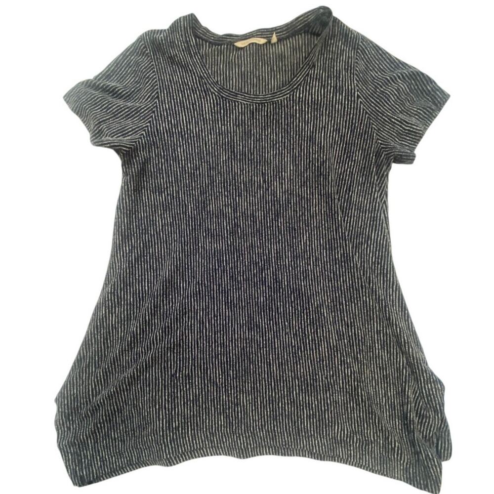 Soft Surroundings 1X Navy Blue White Stripe Knit Short Sleeve Top
